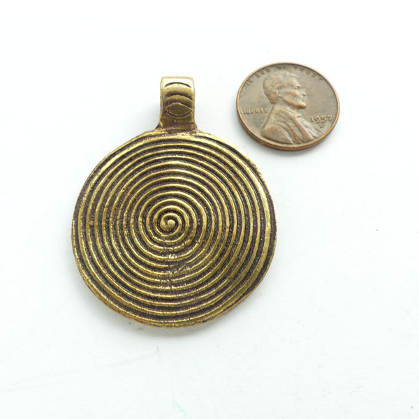 Brass, Pendant, Medium Spiral 33mm Diameter with Loop at the Top