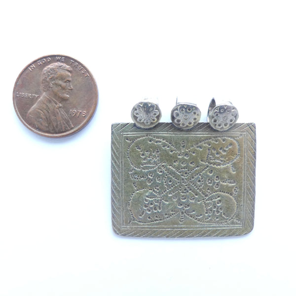 Indian Silver Rectangle Pendant with Punched Design, 30x30mm Including Loops