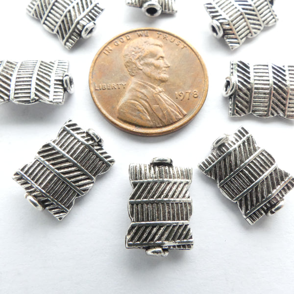 Indian Silver, Vintage Slightly Puffed, Collared Rectangles, 13x10mm, Sold by the Pair