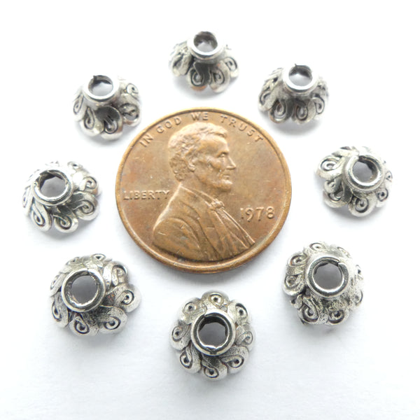 Indian Silver, Bead Caps, Vintage 8mmx3mm, Sold by Set of 4
