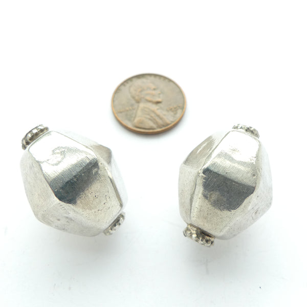 Indian Silver, Faceted Collared Bicones, 25x17mm, Sold Individually