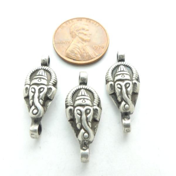 Indian Silver, Vintage Two Line Spacers, Ganesha Head, 10x25mm
