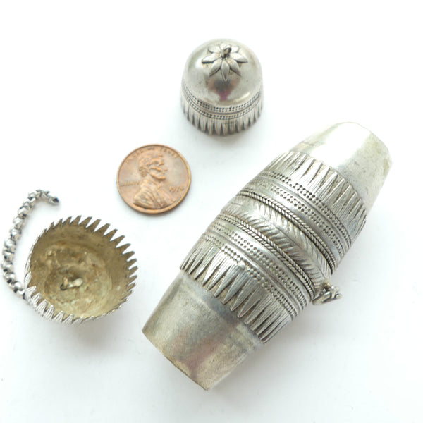 Indian Silver, Vintage Amulet Case, 27mm Diameter 3.25 inches Long