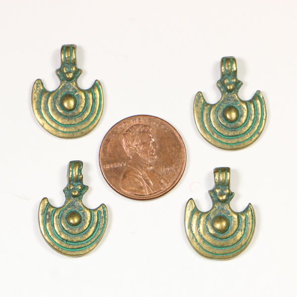 Brass, Pendants, Small with Patina and Half Moon Shape, 20mm long, Sold Individually