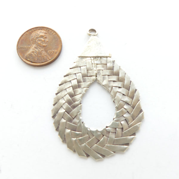 Thai Silver, Basketweave Pendant, Teardrop Shape, 51mm Long