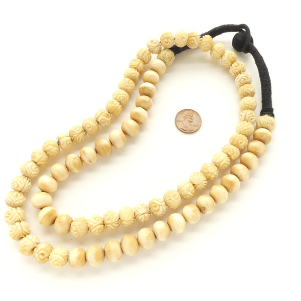 Bone, Plain and Carved Beads on a Mixed Strand, 10x12mm Diameter