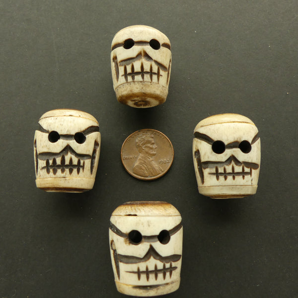 Bone, Skulls Extra Large, Handcarved in India, 25x20mm, Sold by the Set of 4