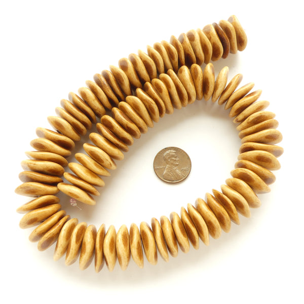 Bone, Wavy Slices from the Philippines, 20mm Diameter on 16-inch Strand