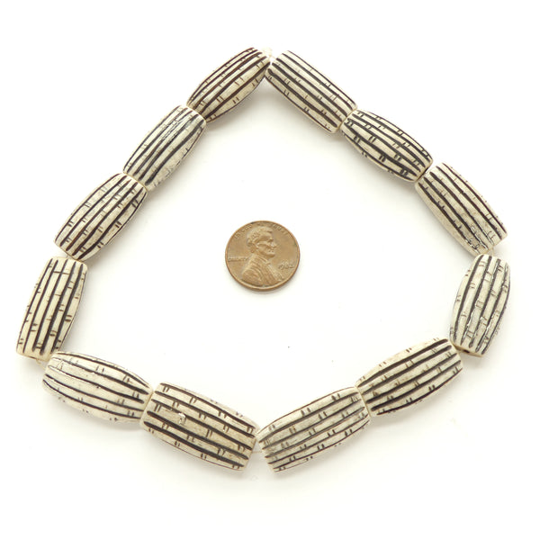 Bone, Rectangles with Bamboo Pattern Engravings Dyed Black, 26x12mm, Sold Individually