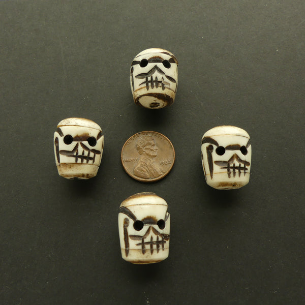 Bone, Skull Medium Large Beads, Hand-carved in India, 18x18mm, Sold by the Set of 4