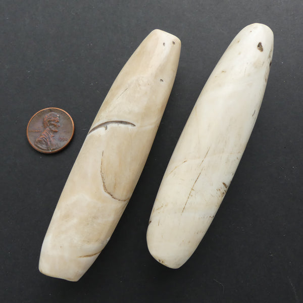 Naga, Shell Beads, Antique Chank, Big & Tall, 4 inches Long & Nearly 1" Diameter, Sold a Pair