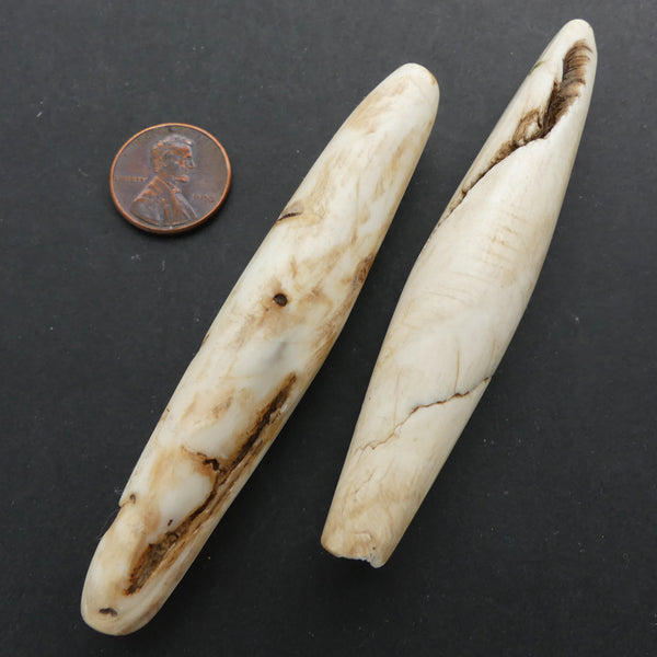 Naga, Shell Beads, Antique Chank Extra Large Bicone 3 1/2" Long, Sold as Pair