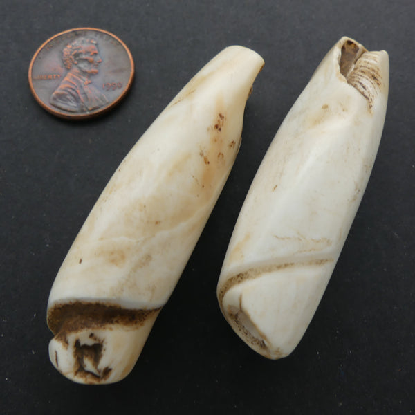Naga, Shell Bead, Antique Chank Medium Tube 2 1/4" Long, Sold as a Pair