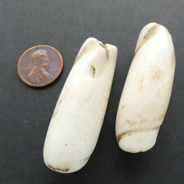 Naga, Shell Beads, Antique Chank Large Tube 2" Long, Sold as a Pair
