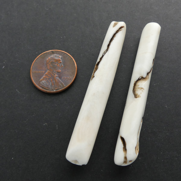 Naga, Shell Beads, Antique Chank Medium Slender Tube 2 1/4" Long, Sold as Pair