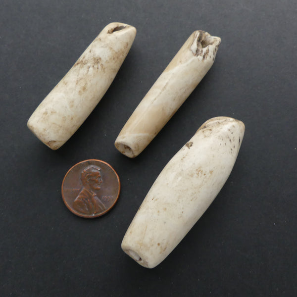 Naga, Shell Beads, Antique Chank Medium Tube 2" Long, Sold as a Set of 3