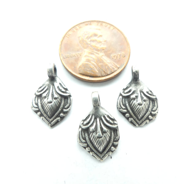 Indian Silver, Vintage Mini Pendants, Floral Designs, 10x15mm, Sold by Set of 3