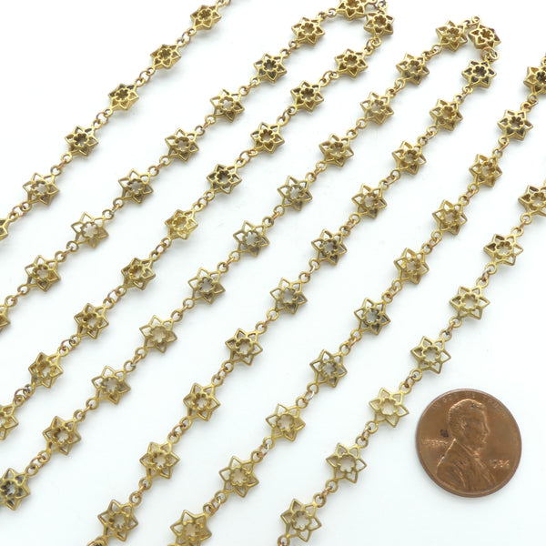 Vintage, Raw Brass Chain with 7mm Strars, Sold by the Foot
