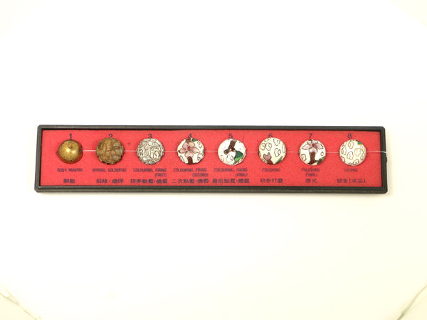 Clooisonne, Vintage Oval Beads, Brick Red with Flowers 11x9mm, Sold in Sets of 4