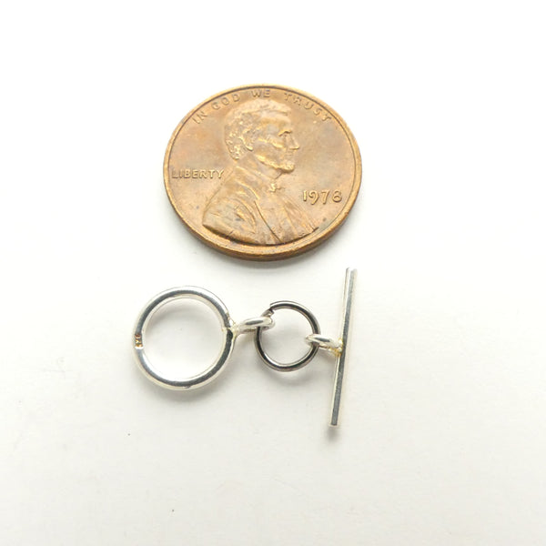 Clasp, Sterling Silver Toggle, Small Smooth, Ring 10mm Diameter