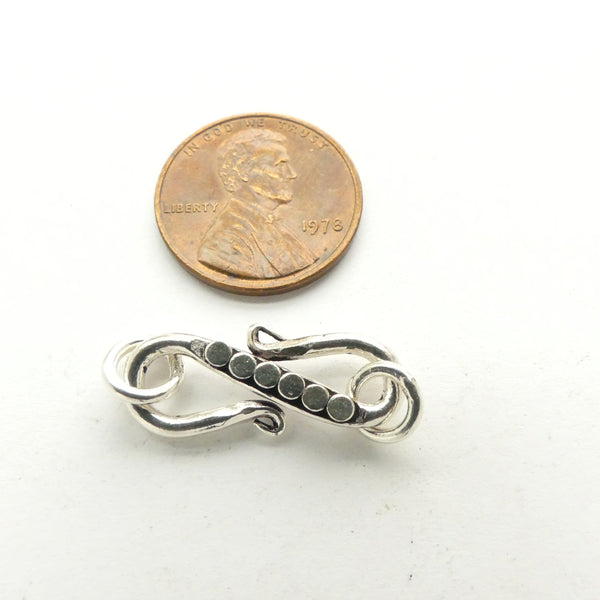 Clasp, Sterling Silver S-Hook, with Dots, Indian, 30mm Including Rings