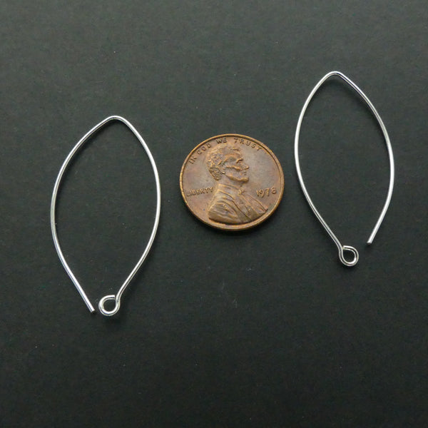 Earwires, Sterling Silver, Long Oval, 40mm. Sold by the Pair