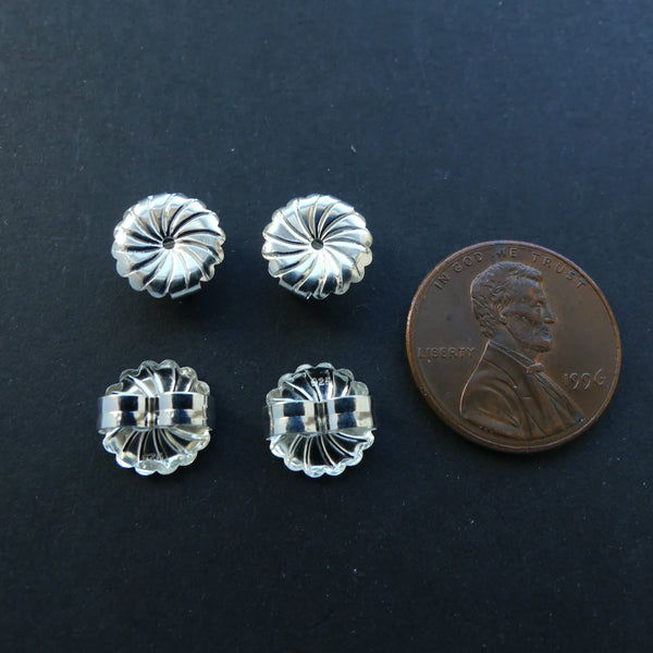 Ear Nuts, Sterling Silver, Sold in Pairs, 8mm Diameter