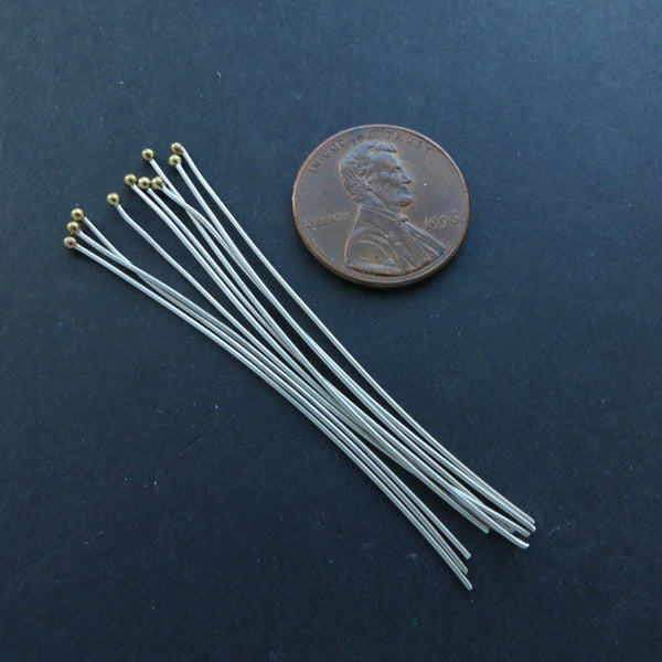 Headpin, Ball End, Indian Sterling Silver and Vermeil, Sold as a Set of 10, 2-inch