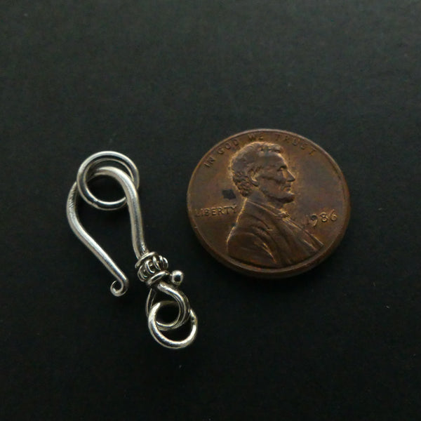 Clasp, Sterling Silver Hook & Eye, 27mm Including Rings, Sold Individually