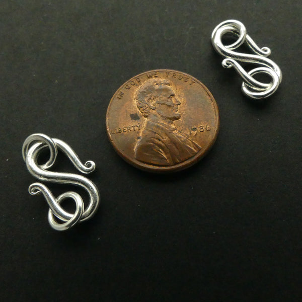 Clasp, Sterling Silver S-Hook, 20mm including 2 Rings, Sold Individually