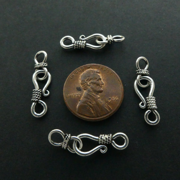 Clasp, Sterling Silver Hook & Eye, Small 23mm with Rings, Sold by the Set of 4