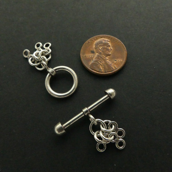 Clasp, Sterling Silver Toggle, Indian, for Three Strands, Ring 12mm Diameter