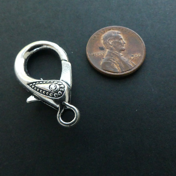Clasp, Silver Plated Lobster, Giant Size 30mm with Decoration