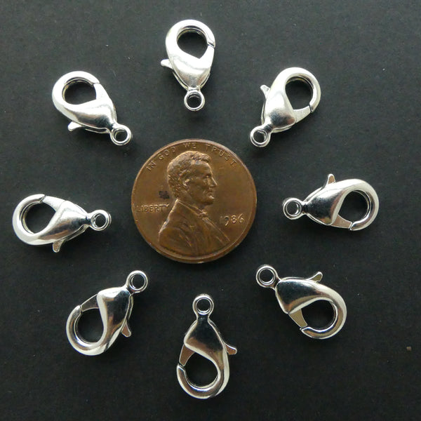 Clasp, Silver Plated Lobster, 15mm without Rings, Sold by the set of 4