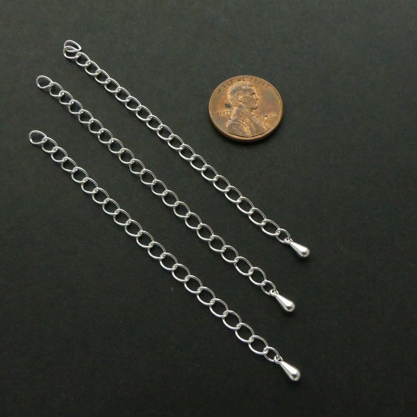 Extender Chain With Drop, Silver Plated, 3.25 inches long, Set of 3