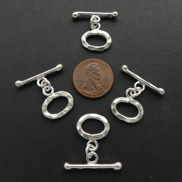 Clasp, Toggle, Hammered Oval, Thai Sterling Silver, Sold Individually, 14mm at Widest