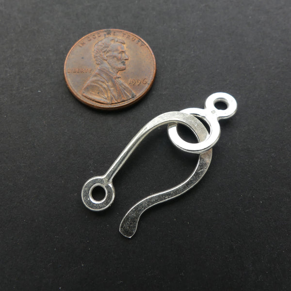 Clasp,Flattened "J" Hook and Eye, Thai Sterling Silver, 1 1/2-inch Long