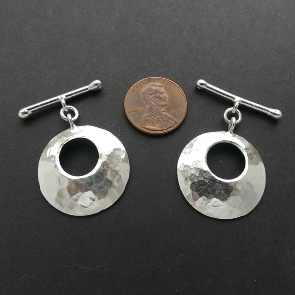 Clasp, Hammered Toggle, Thai Sterling Silver, Sold Individually, 25mm Diameter