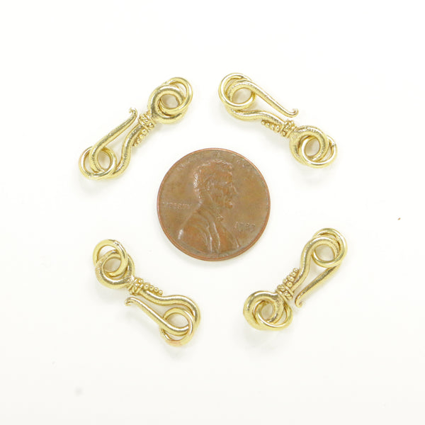 Clasp, Brass, J Hook with 2 Rings, 24mm Long, Sets of 4