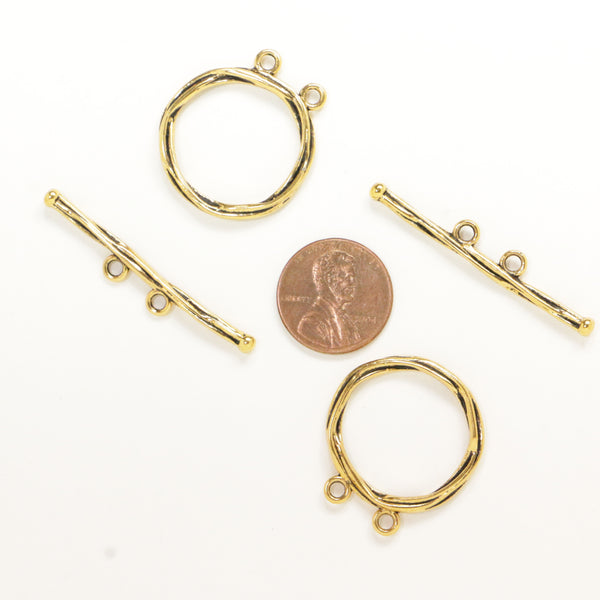Clasp, Cast Brass Large Toggle 2 Strand, Ring 25mm Diameter, Sold in Sets of 2