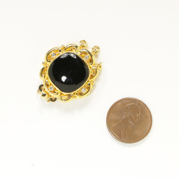 Clasps, Fancy Gold Plated Box Clasp with Black, 25mm Wide