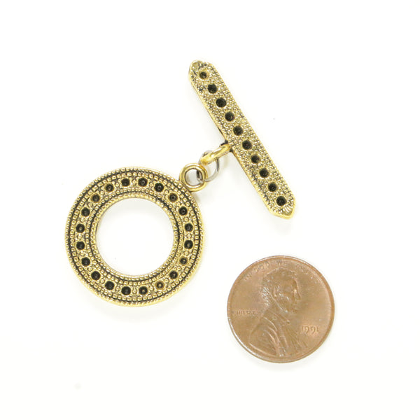 Clasp, Cast Gold-Tone, Toggle Large with Granulation Design, Ring 25mm, Sold Individually
