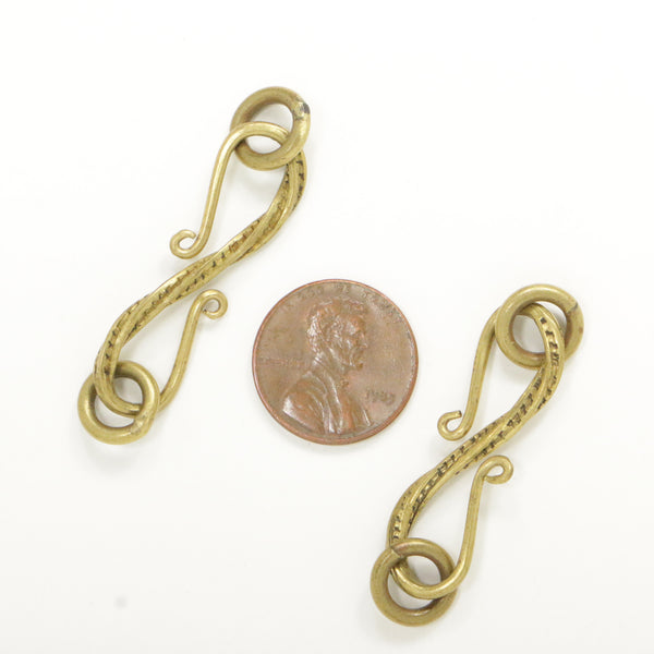 Clasp, Bronze, S Hook, Large with Engraved Decoration, 45mm, Sold Individually