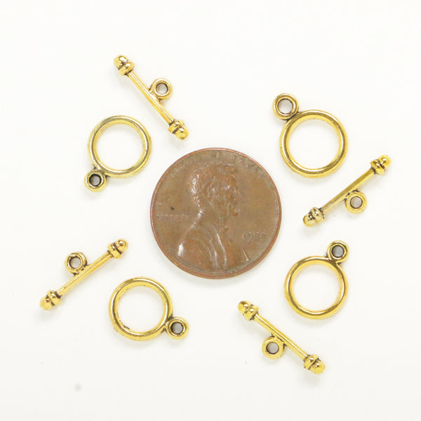 Clasp, Cast Gold-Tone, Toggle Small 10mm Ring, Sold in Sets of 4