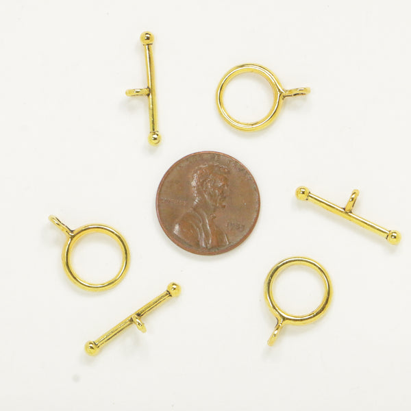 Clasp, Cast Gold-tone, Toggle Medium 12mm Ring, Sold by the Set of 3