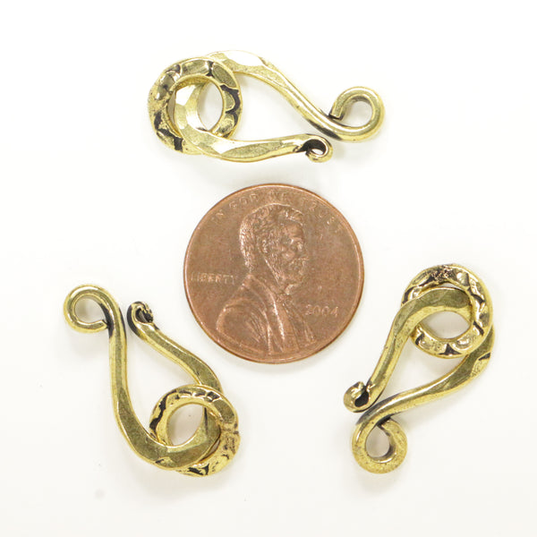 Clasp, Brass, J Hook, Medium Large Hammered, 27mm with Ring, Sold Individually