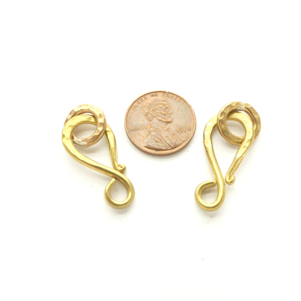 Clasp, Brass, J Hook, Hammered, Medium Large 30mm, Sold Individually