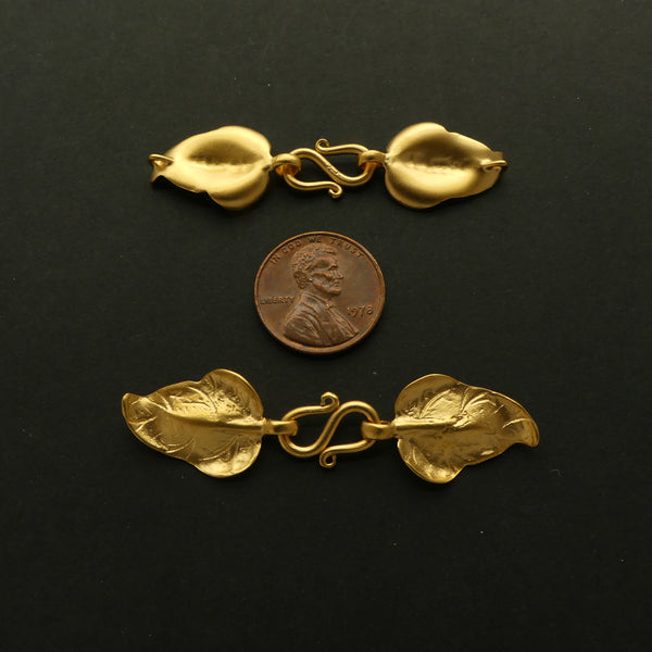 Clasp, Gold Vermeil, S Hook with Leaf Shapes, 58mm Long, Sold Individually