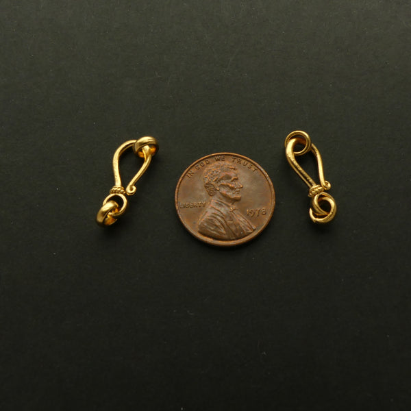 Clasp, Gold Vermeil, J Hook with Two Rings, 20mm, Sold Individually