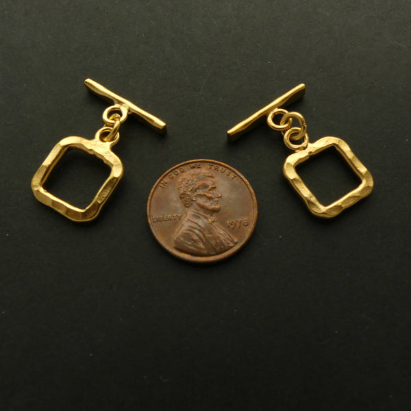 Clasp, Gold Vermeil, Toggle, Medium Square 13mm, Sold Individually
